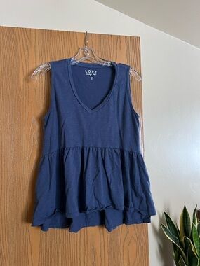 LOFT Navy Sleeveless Peplum V-Neck Tank